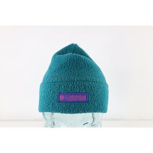 Vintage 80s 90s Columbia Spell Out Box Logo Fleece Winter Beanie Hat Cap Teal